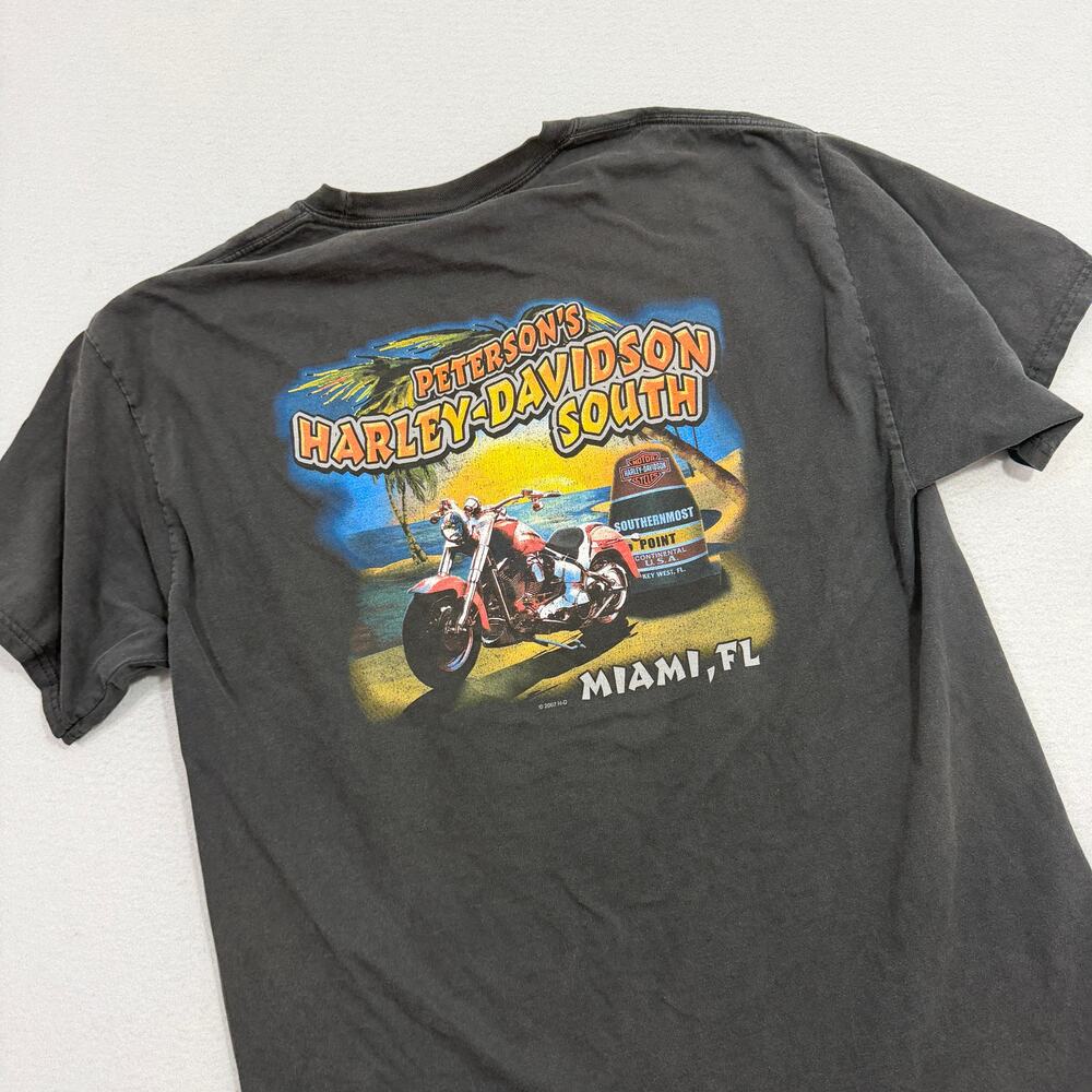 Vintage Harley Davidson Shirt Men's XL Tall Black 2007 Miami Florida Biker y2k